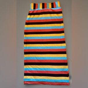 Walter Baker Vintage Midi Knit Skirt Side Slits Mod Stripe Yellow/Blue/Red Small